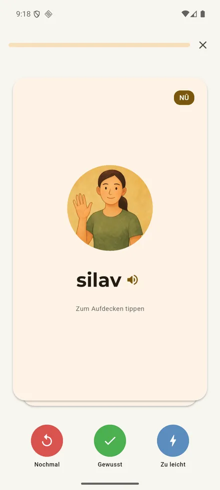 Eine Lernkarte in Zimano zeigt ein kurdisches Wort mit Bild